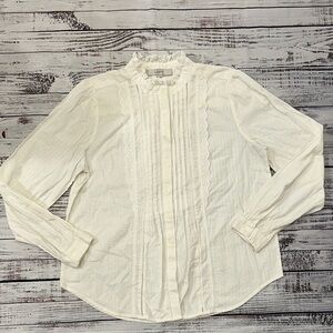 LOFT Cream Lace-Trimmed Blouse Sz. M
